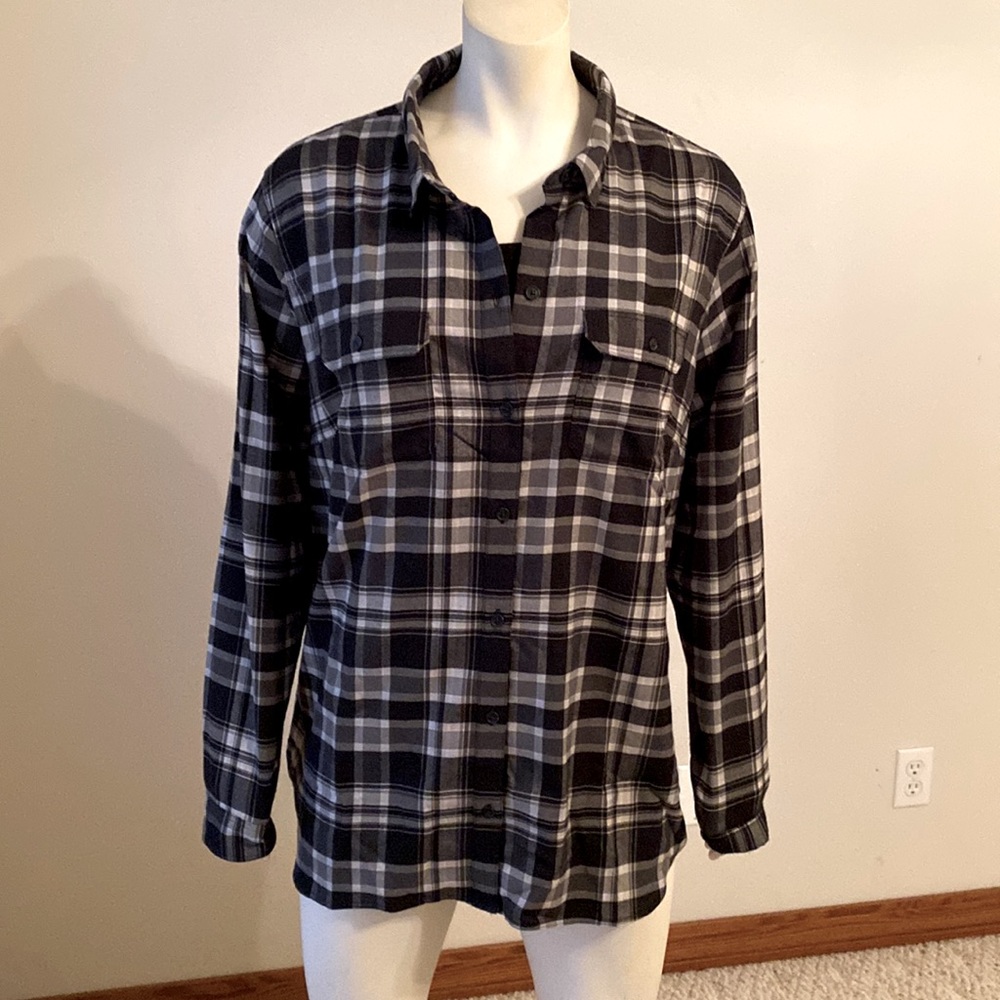 NWT Eddie Bauer Womens 2XL Tall Black & White Plaid Flannel Shirt